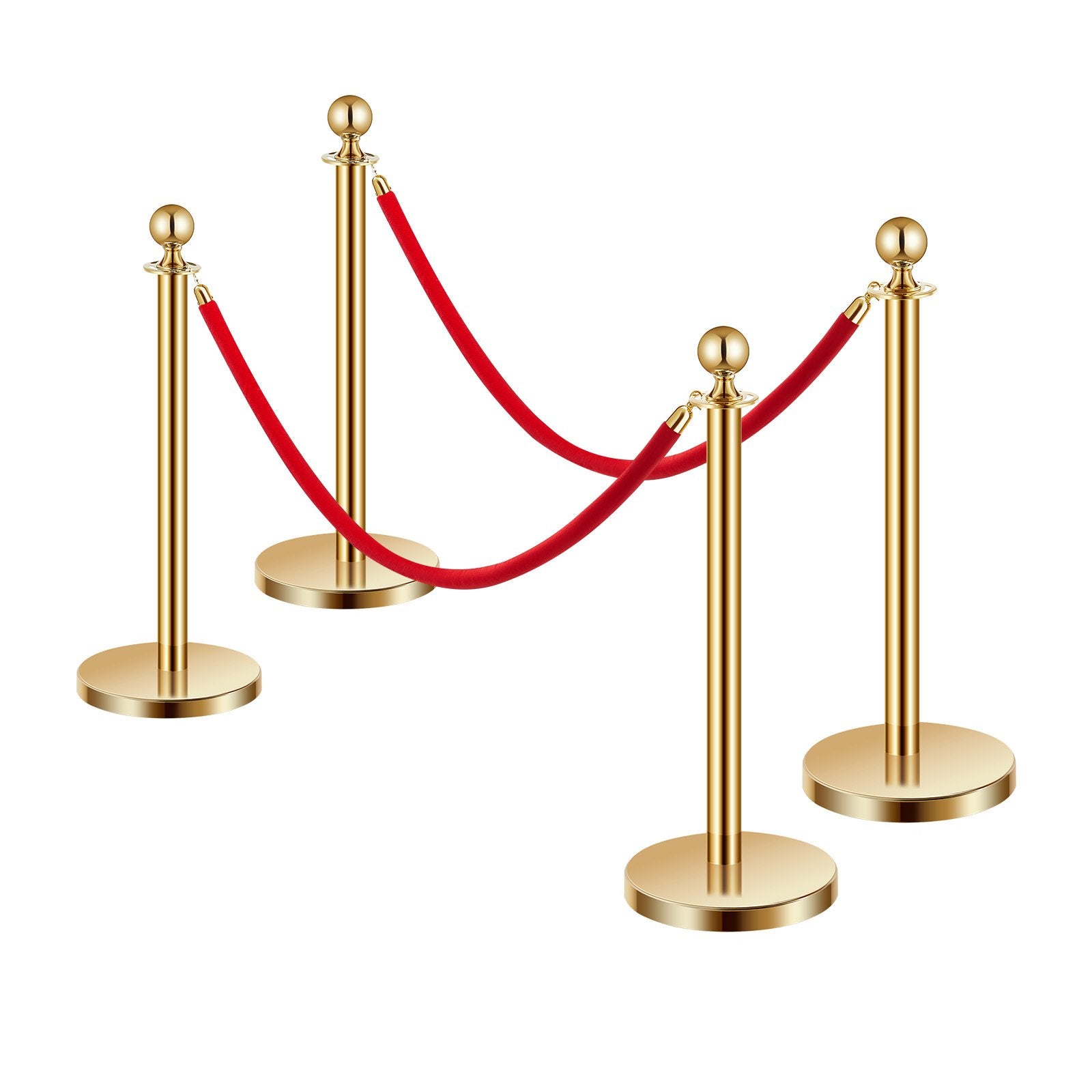 VEVOR 4 Pcs Gold Stanchion Post 2 Red Velvet Ropes Sand Injection Hollow Base 