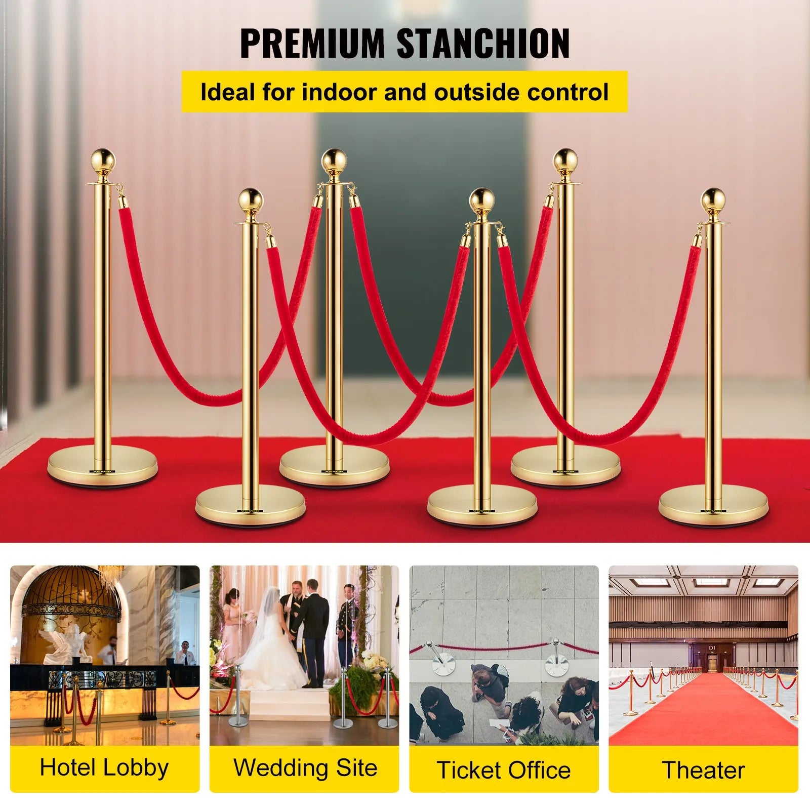 VEVOR Crowd Control Stanchion Posts Silver Post Crowd Control Queue Line 6-Pack