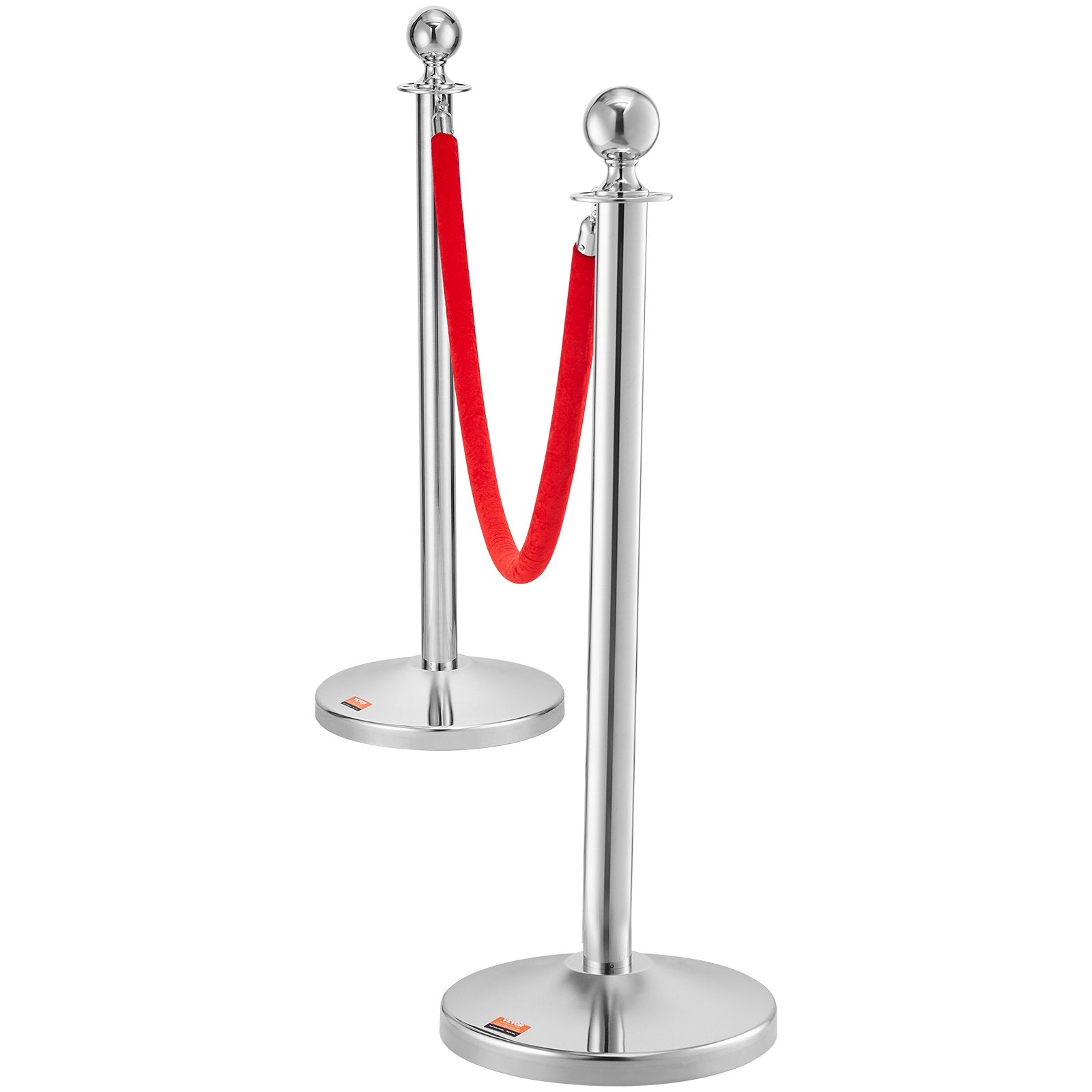 VEVOR Stanchion Post with Velvet Rope, 4-Pack Crowd Control Stanchion with 2PCS 5FT Red Velvet Ropes, Stainless Steel Queue Barrier Line Divider with Fillable Plastic Base, Ball Top for Wedding Museum 