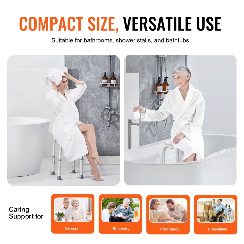 VEVOR Shower Chair for Inside Shower, Adjustable Height Shower Stool, Non-Slip Bench Bathtub Seat Stool for Elderly Disabled Adults Handicap, 300 lbs Capacity 