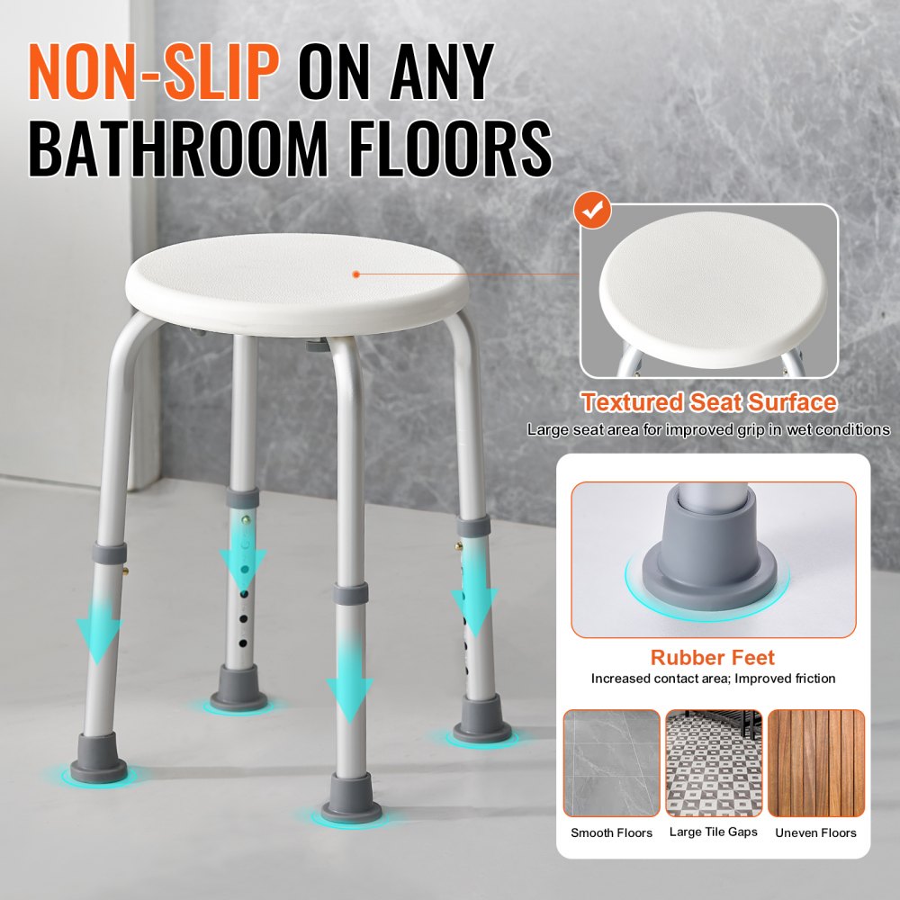 VEVOR Shower Chair for Inside Shower, Adjustable Height Shower Stool, Non-Slip Bench Bathtub Seat Stool for Elderly Disabled Adults Handicap, 300 lbs Capacity 