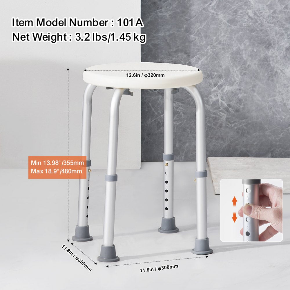 VEVOR Shower Chair for Inside Shower, Adjustable Height Shower Stool, Non-Slip Bench Bathtub Seat Stool for Elderly Disabled Adults Handicap, 300 lbs Capacity 