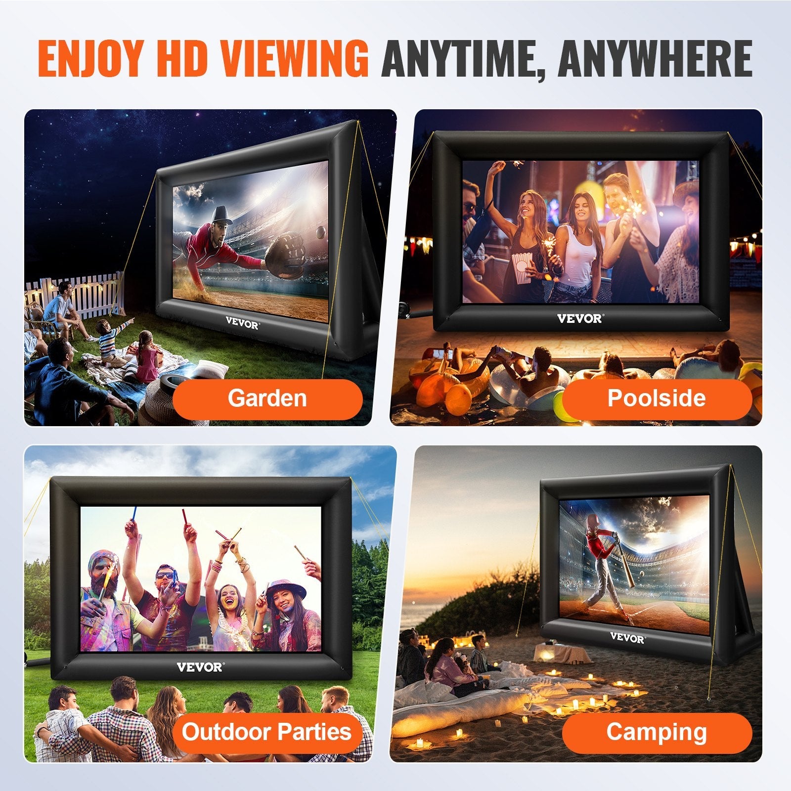 VEVOR Inflatable Movie Screen 20FT Inflatable Projector Screen for outside with 350W Air Blower Inflatable Screen Oxford Fabric Material Blow Up Screen for Outdoor Movie Supports Front/Rear Projection 