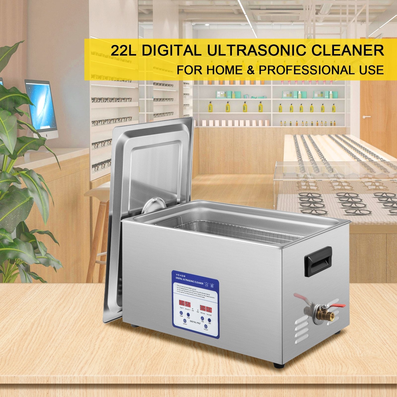 VEVOR Digital Ultrasonic Cleaner 22L Ultrasonic Cleaning Machine 40kHz Sonic Cleaner Machine 316 & 304 Stainless Steel Ultrasonic Cleaner Machine with Heater & Timer for Cleaning Jewelry Glasses Watch 
