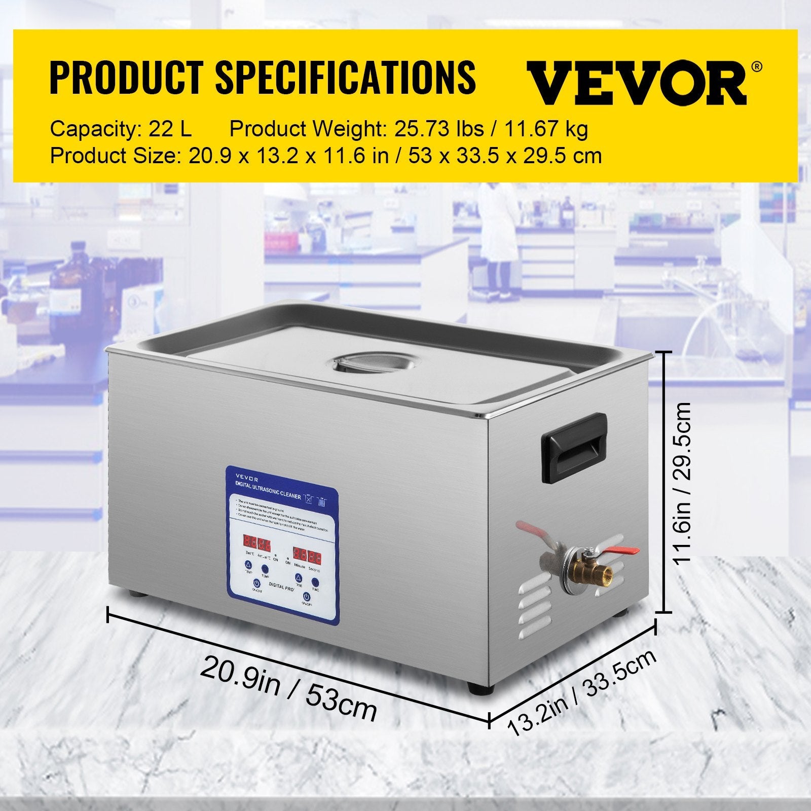 VEVOR Digital Ultrasonic Cleaner 22L Ultrasonic Cleaning Machine 40kHz Sonic Cleaner Machine 316 & 304 Stainless Steel Ultrasonic Cleaner Machine with Heater & Timer for Cleaning Jewelry Glasses Watch 