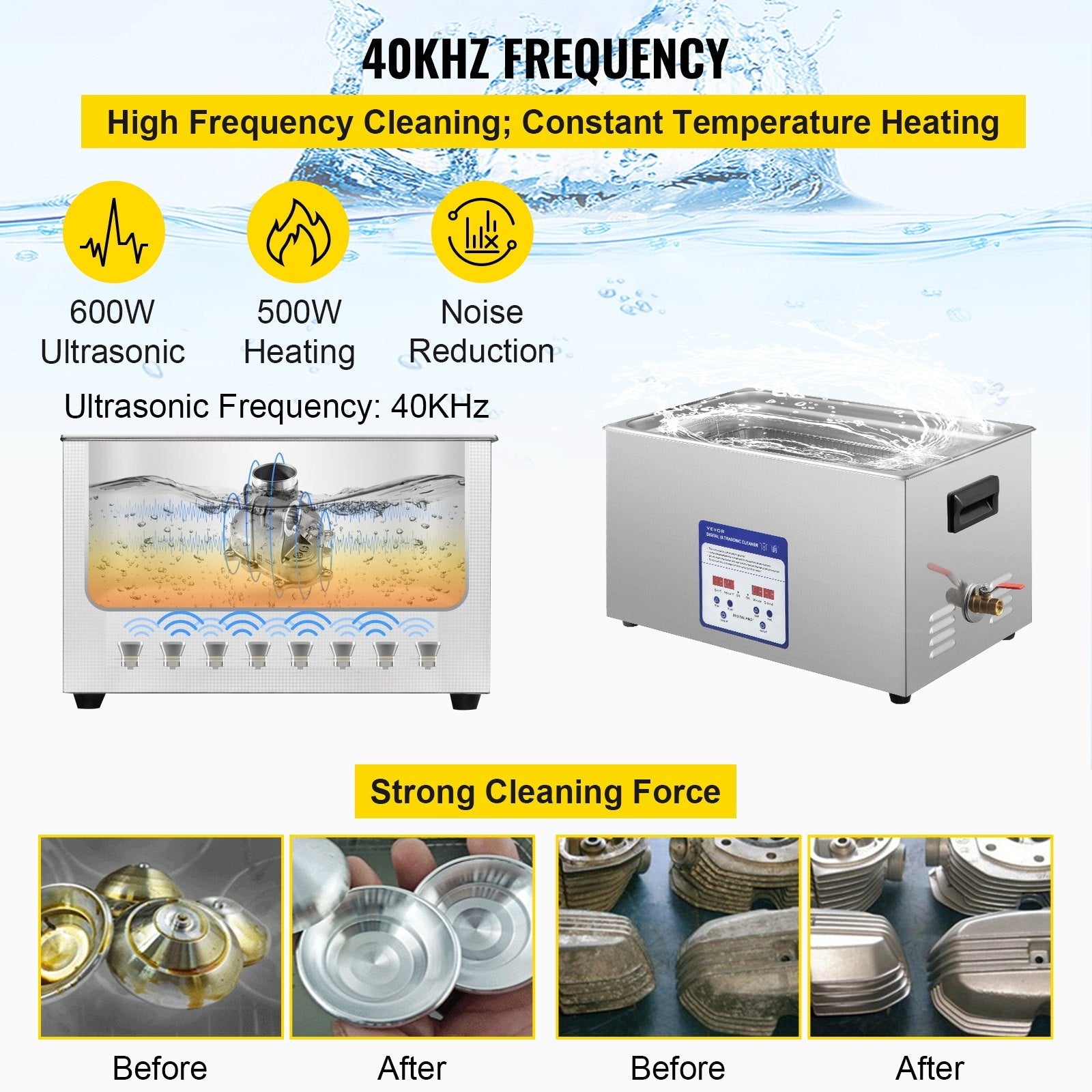 VEVOR Digital Ultrasonic Cleaner 30L Ultrasonic Cleaning Machine 40kHz Sonic Cleaner Machine 316 & 304 Stainless Steel Ultrasonic Cleaner Machine with Heater & Timer for Cleaning Jewelry Glasses Watch 