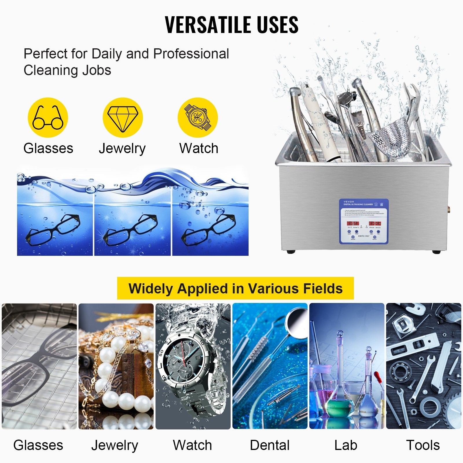 VEVOR Digital Ultrasonic Cleaner 30L Ultrasonic Cleaning Machine 40kHz Sonic Cleaner Machine 316 & 304 Stainless Steel Ultrasonic Cleaner Machine with Heater & Timer for Cleaning Jewelry Glasses Watch 