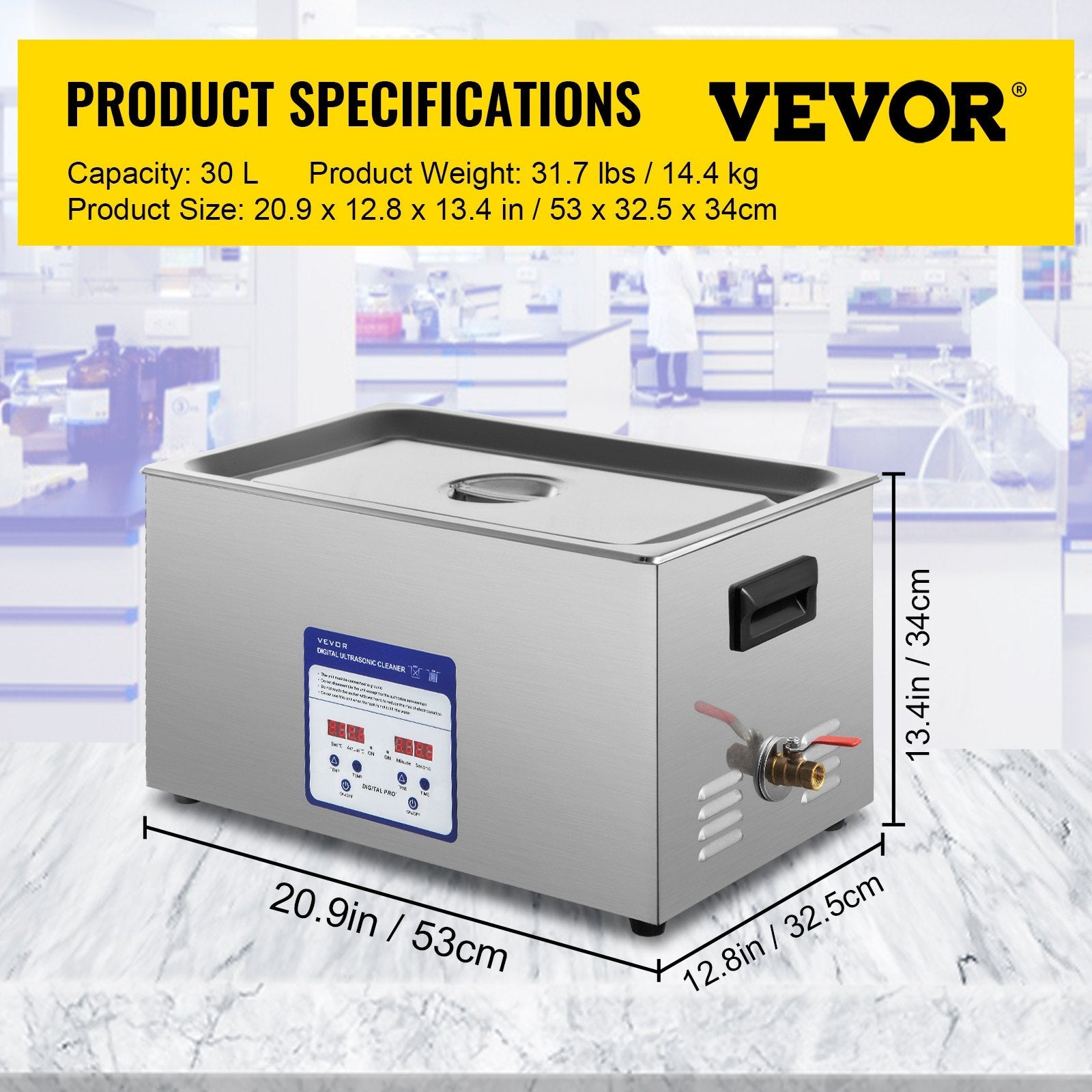 VEVOR Digital Ultrasonic Cleaner 30L Ultrasonic Cleaning Machine 40kHz Sonic Cleaner Machine 316 & 304 Stainless Steel Ultrasonic Cleaner Machine with Heater & Timer for Cleaning Jewelry Glasses Watch 