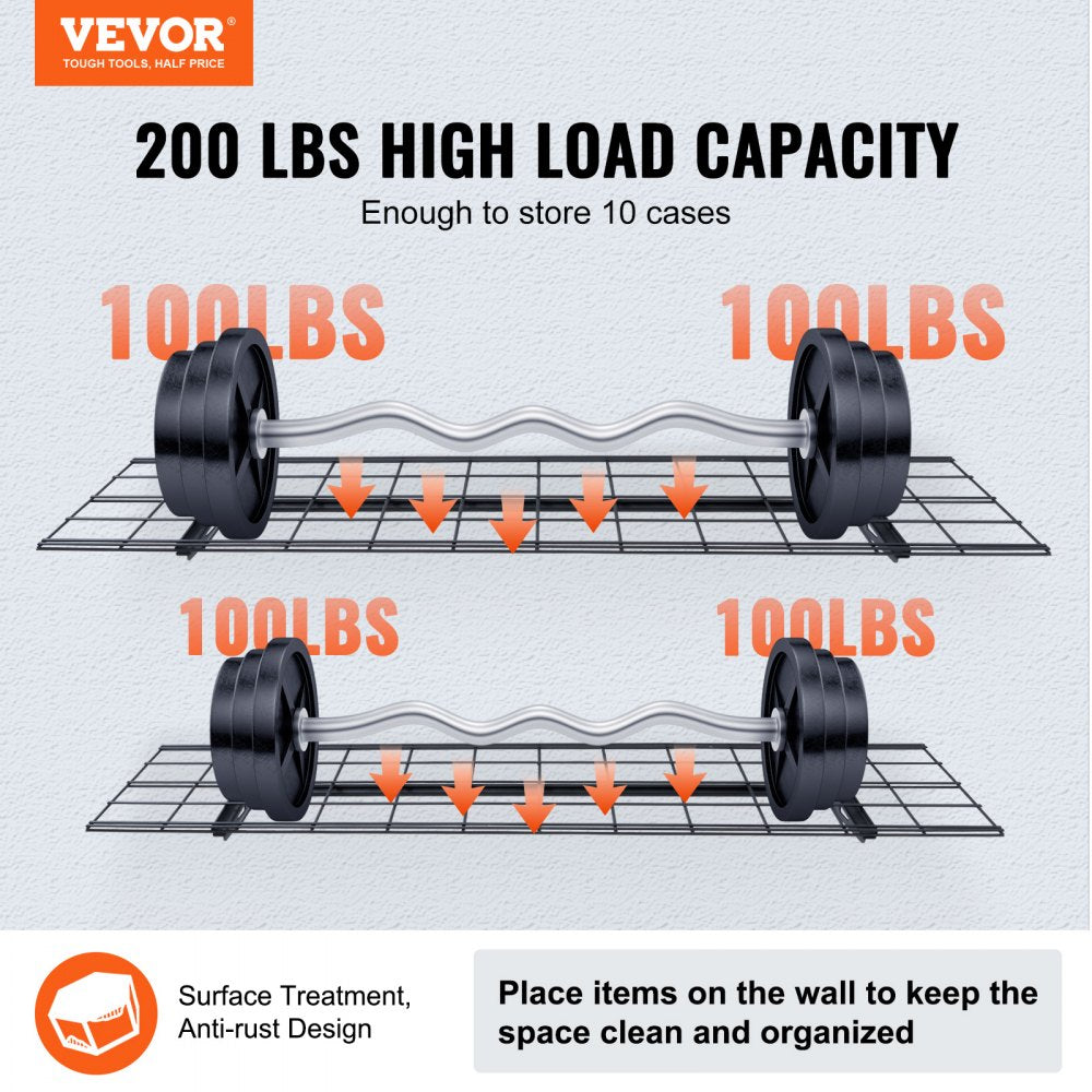 VEVOR Garage Storage Shelving, 2 Pack, 4 x 1 ft Heavy Duty Garage Shelves Wall Mounted, 400 lbs Load Capacity(Total) Garage Storage Rack Floating Shelves, Suitable for Shop, Shed, Garage Storage 