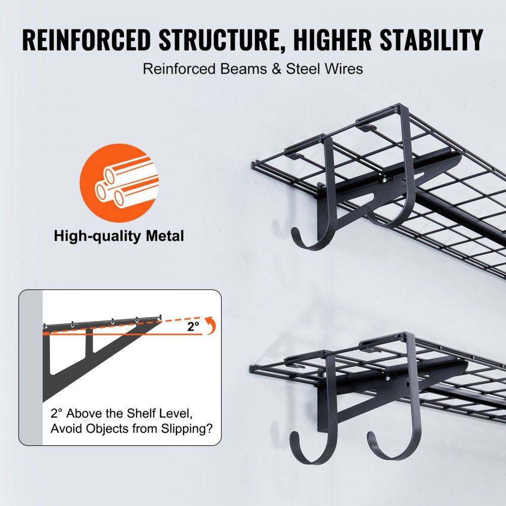 VEVOR Garage Storage Shelving, 2 Pack, 4 x 1 ft Heavy Duty Garage Shelves Wall Mounted, 400 lbs Load Capacity(Total) Garage Storage Rack Floating Shelves, Suitable for Shop, Shed, Garage Storage 