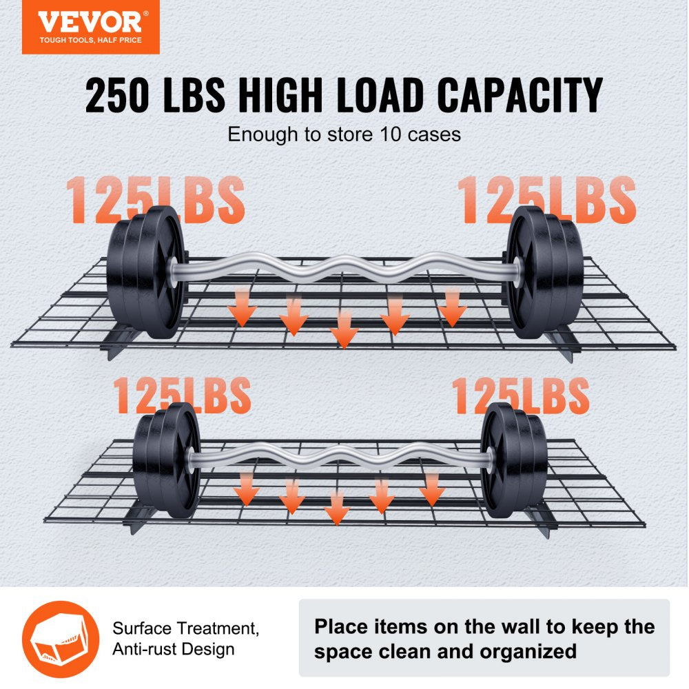 VEVOR Garage Storage Shelving, 2 Pack, 4 x 2 ft Heavy Duty Garage Shelves Wall Mounted, 500 lbs Load Capacity(Total) Garage Storage Rack Floating Shelves, Suitable for Shop, Shed, Garage Storage 