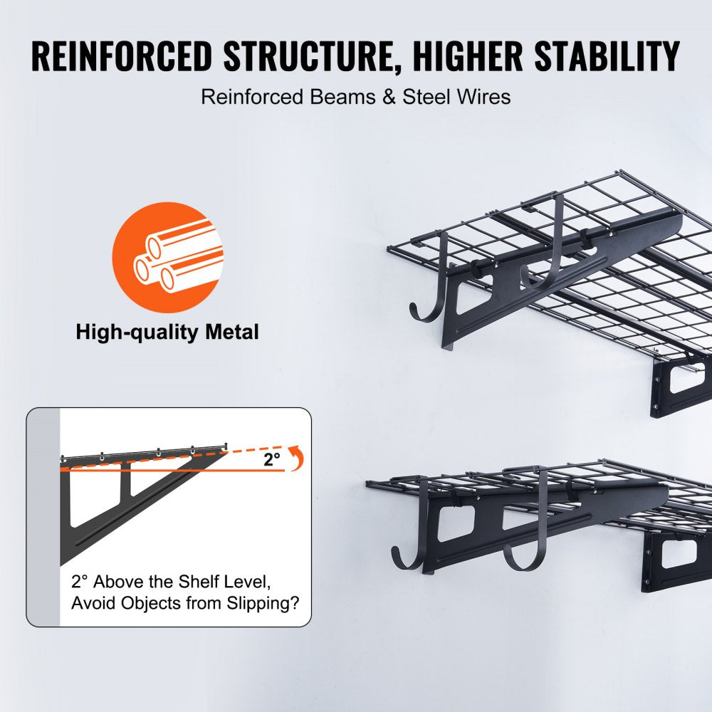 VEVOR Garage Storage Shelving, 2 Pack, 4 x 2 ft Heavy Duty Garage Shelves Wall Mounted, 500 lbs Load Capacity(Total) Garage Storage Rack Floating Shelves, Suitable for Shop, Shed, Garage Storage 