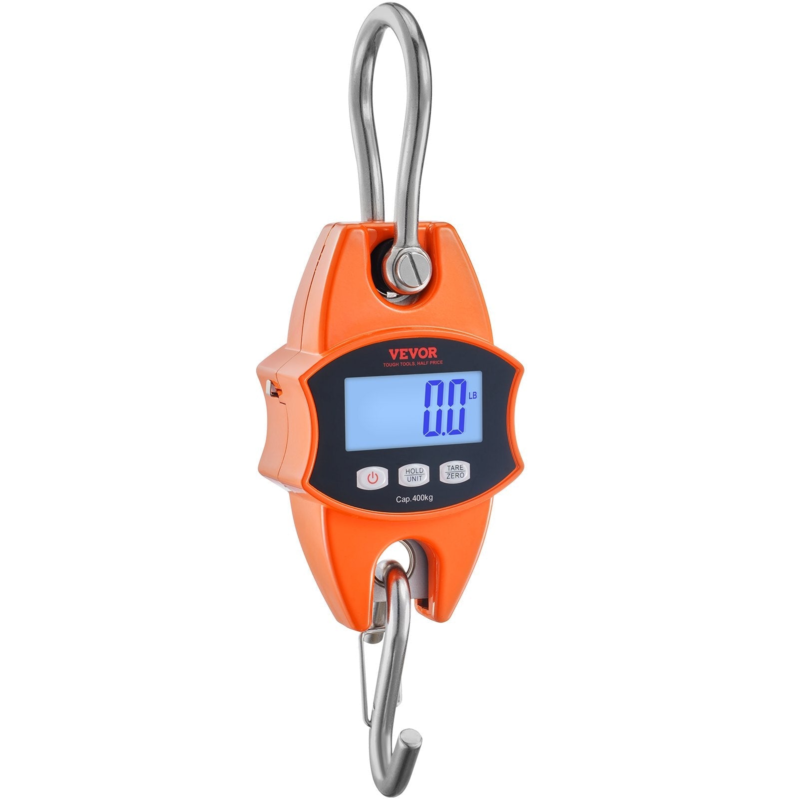 VEVOR Digital Crane Scale, 880 lbs/400 kg, Industrial Heavy Duty Hanging Scale with Cast Aluminum Case & LCD Screen, Handheld Mini Crane with Hooks for Farm, Hunting, Fishing, Outdoor, Garage (Orange) 