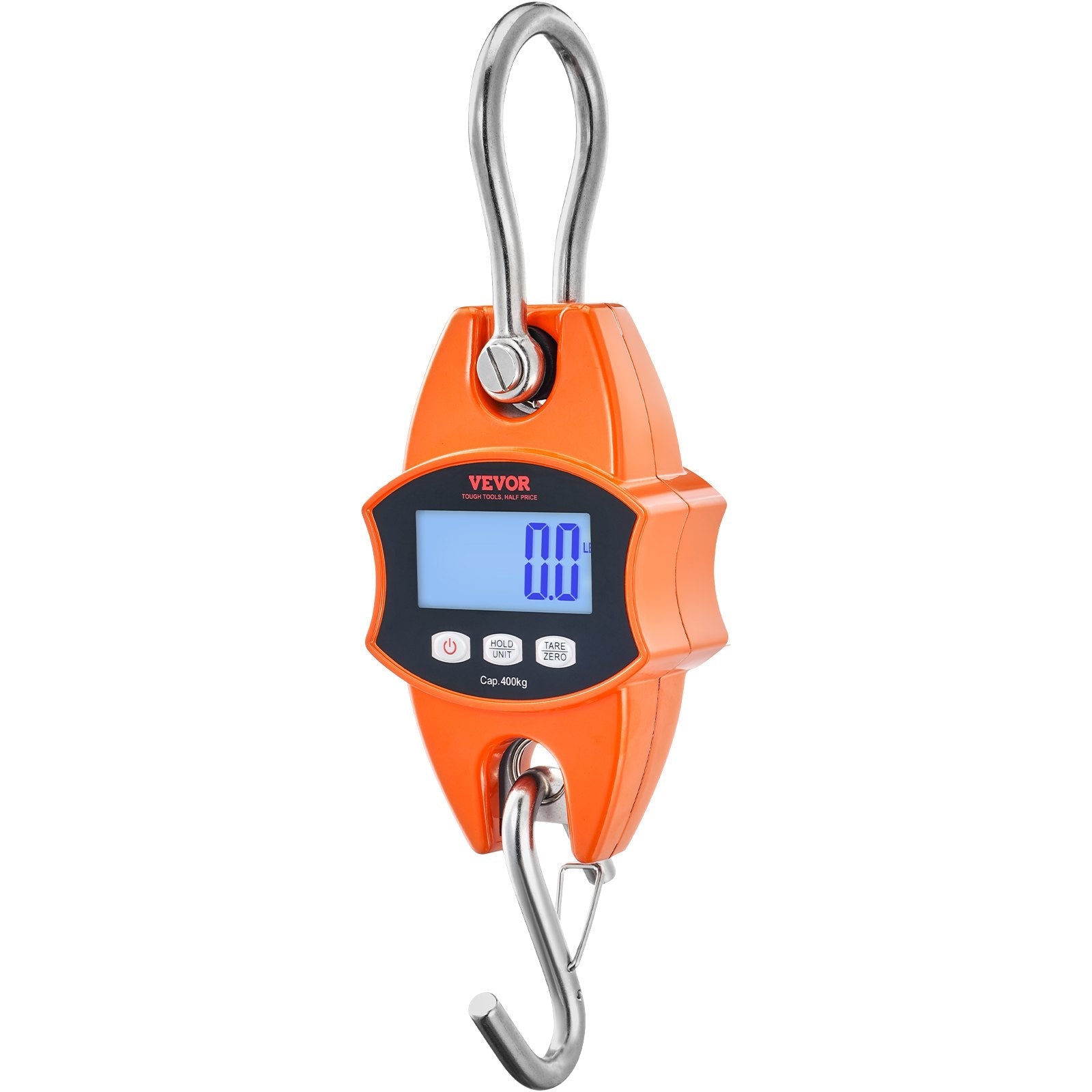 VEVOR Digital Crane Scale, 880 lbs/400 kg, Industrial Heavy Duty Hanging Scale with Cast Aluminum Case & LCD Screen, Handheld Mini Crane with Hooks for Farm, Hunting, Fishing, Outdoor, Garage (Orange) 