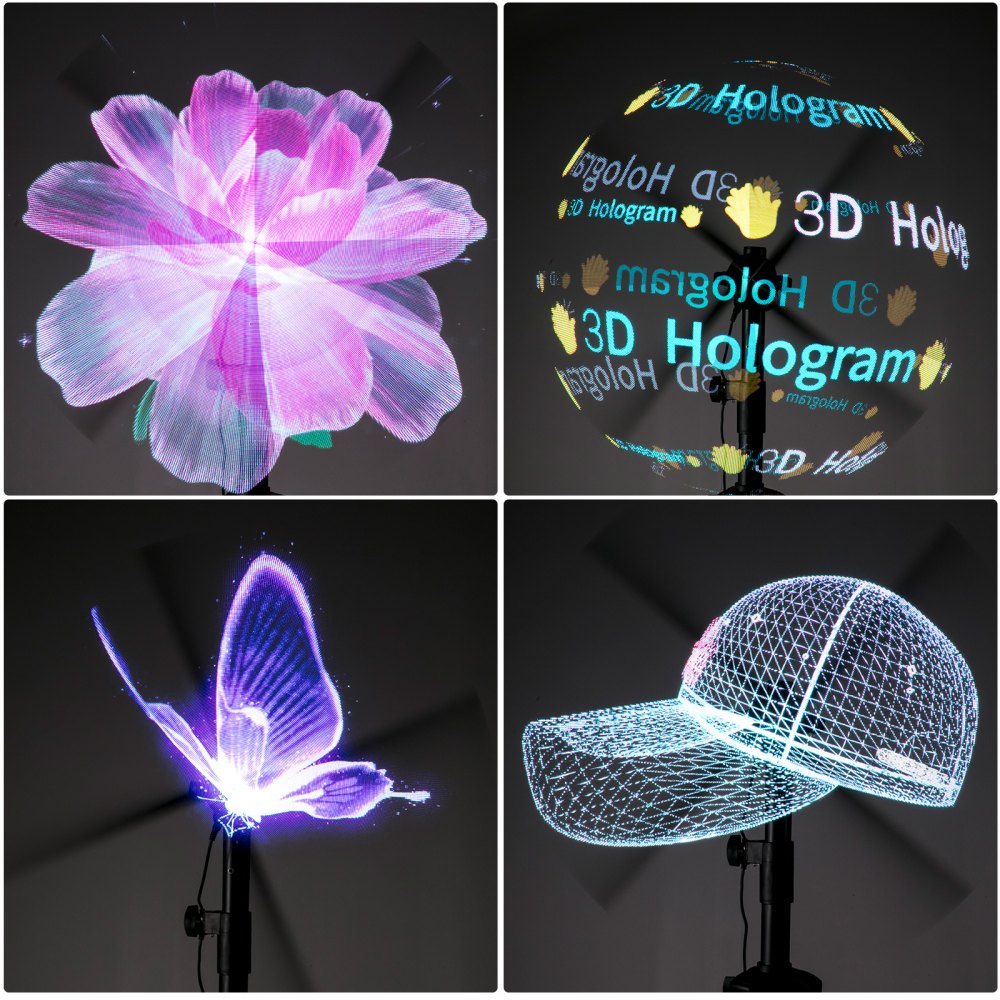 VEVOR 3D Holographic Fan 16.5Inch Hologram Fan with 224 Led Beads Holographic Projector Fan 450x224 Resolution Holographic LED Fan Display Wi-Fi Control for Business,Store,Shop,Holiday Events Display 