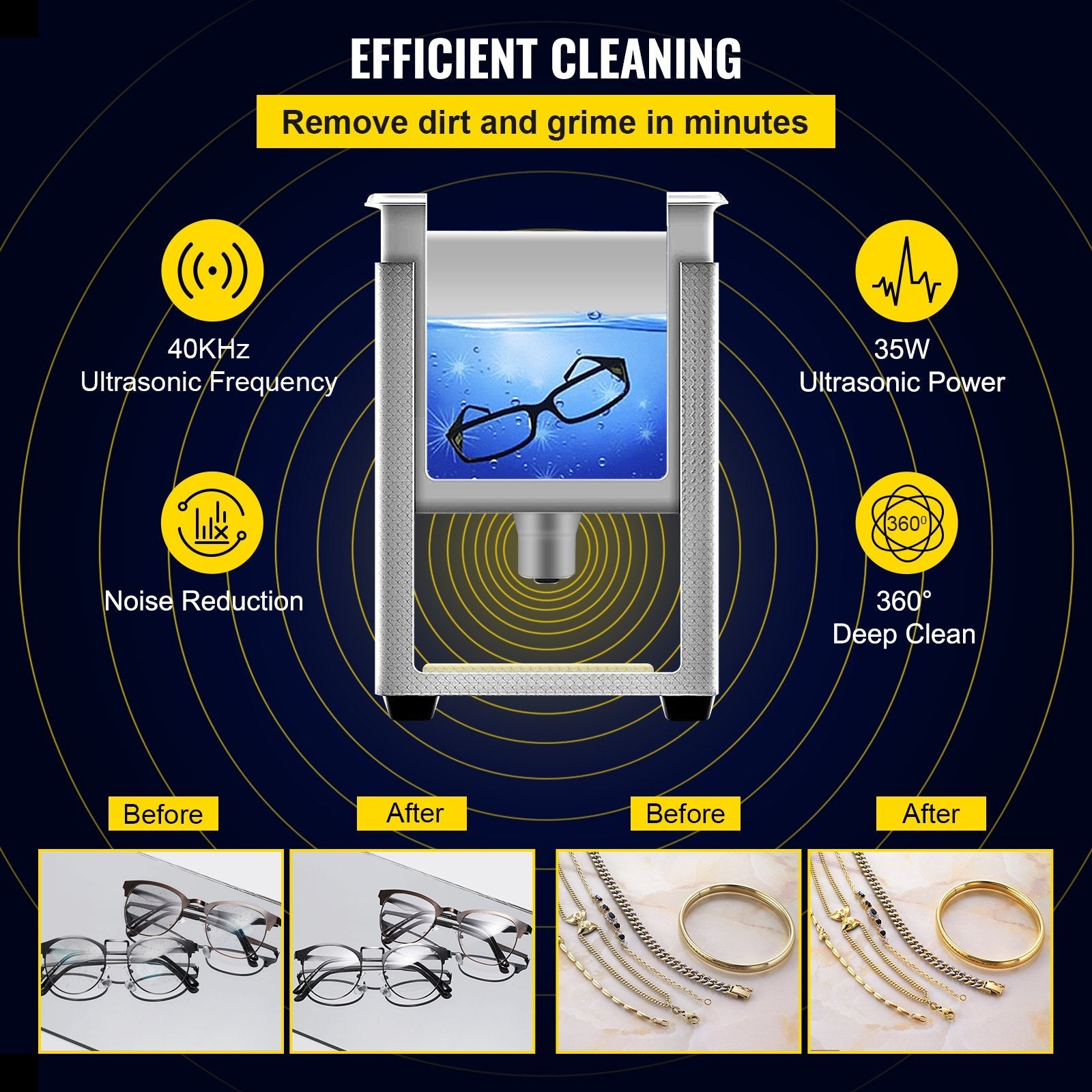 VEVOR 0.8L Professional Ultrasonic Cleaner 304 Stainless Steel Digital Lab Ultrasonic Cleaner with Timer for Jewelry Watch Glasses Circuit Board Dentures Small Parts Dental Instrument (0.8L) 