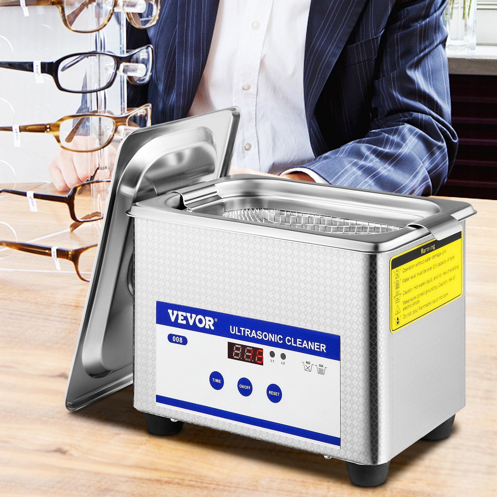VEVOR 0.8L Professional Ultrasonic Cleaner 304 Stainless Steel Digital Lab Ultrasonic Cleaner with Timer for Jewelry Watch Glasses Circuit Board Dentures Small Parts Dental Instrument (0.8L) 