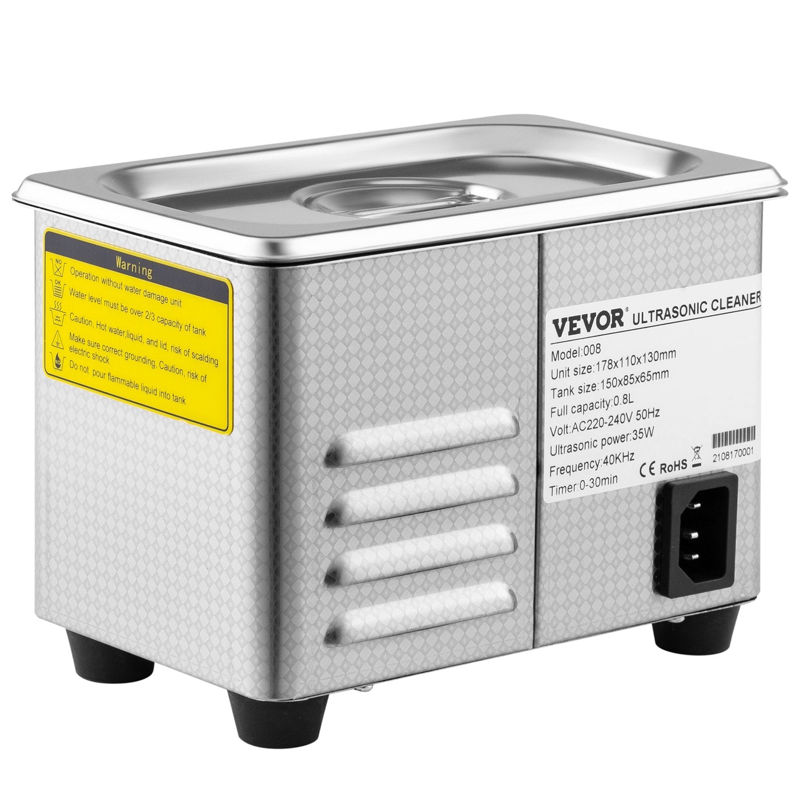 VEVOR 0.8L Professional Ultrasonic Cleaner 304 Stainless Steel Digital Lab Ultrasonic Cleaner with Timer for Jewelry Watch Glasses Circuit Board Dentures Small Parts Dental Instrument (0.8L) 