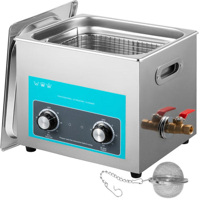 VEVOR 10L Ultrasonic Cleaner 640W Stainless Steel Knob Control w/ Heater & Timer 