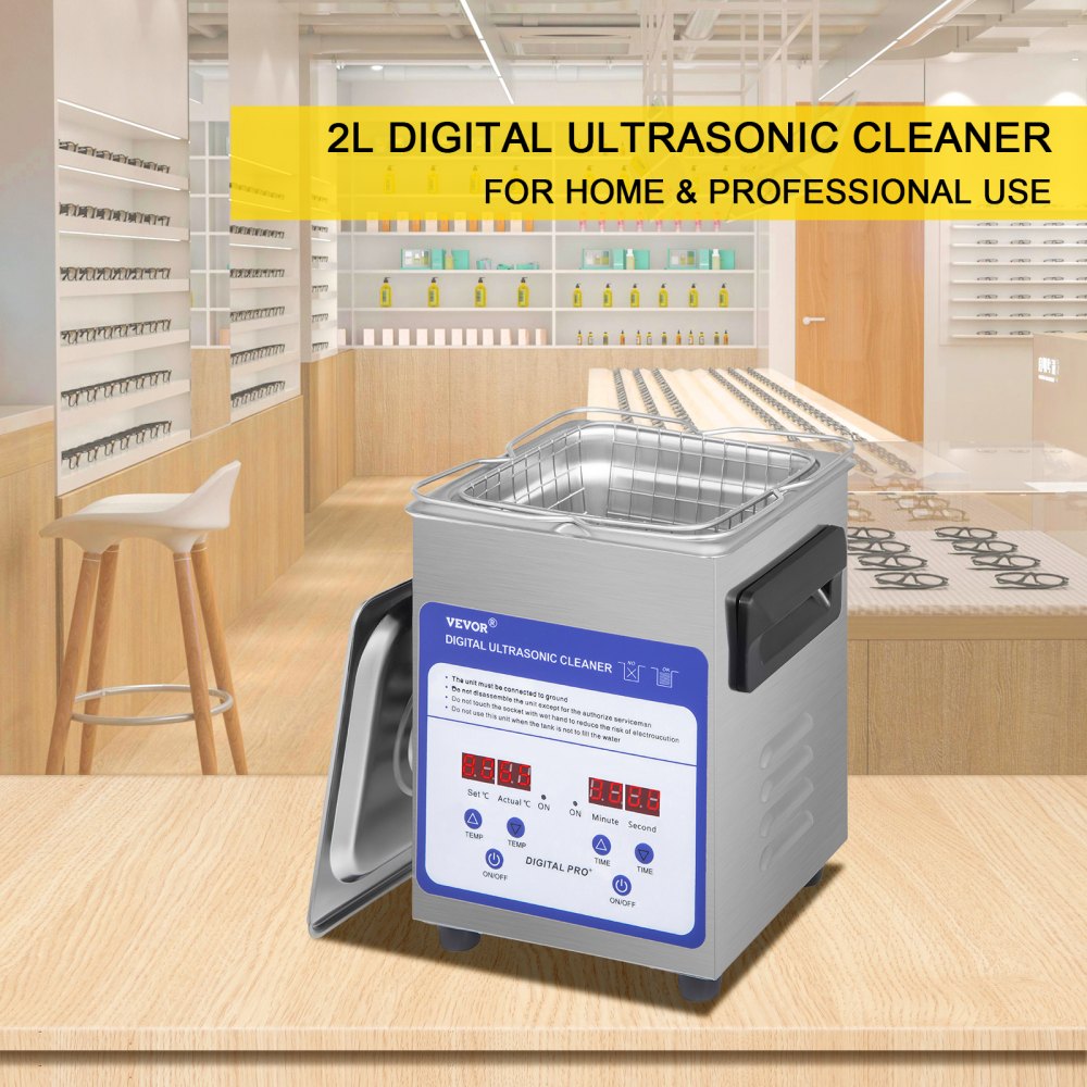 VEVOR Digital Ultrasonic Cleaner 2L Ultrasonic Cleaning Machine 40kHz Sonic Cleaner Machine 316 & 304 Stainless Steel Ultrasonic Cleaner Machine with Heater & Timer for Cleaning Jewelry Glasses Watch 
