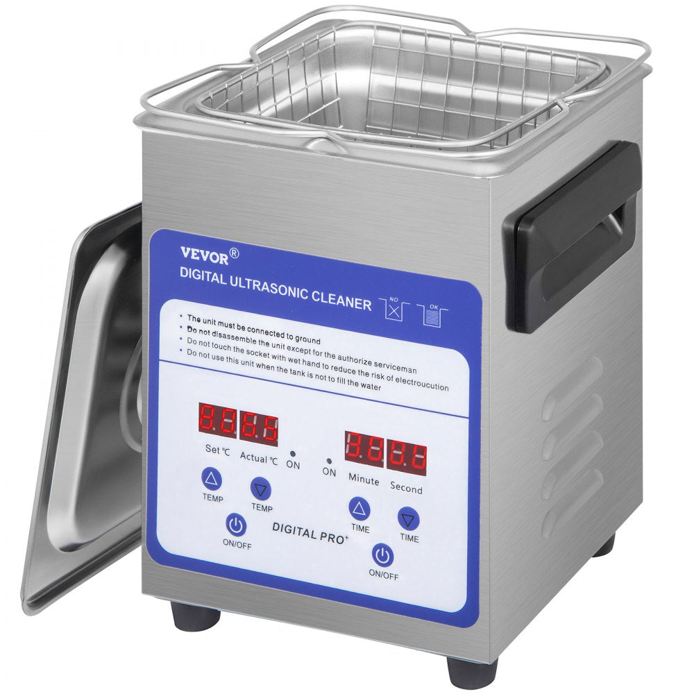 VEVOR Digital Ultrasonic Cleaner 2L Ultrasonic Cleaning Machine 40kHz Sonic Cleaner Machine 316 & 304 Stainless Steel Ultrasonic Cleaner Machine with Heater & Timer for Cleaning Jewelry Glasses Watch 