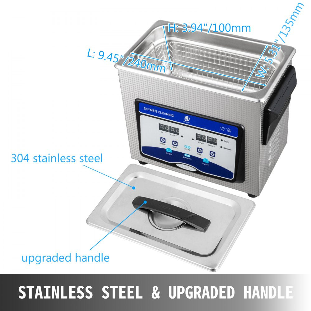 VEVOR Ultrasonic Cleaner 3.2L Semiwave Function 120W/60W Ultrasonic Power 100W Heating Power Upgraded Ultrasonic Cleaner for Jewelry Watch Glasses Small Parts 