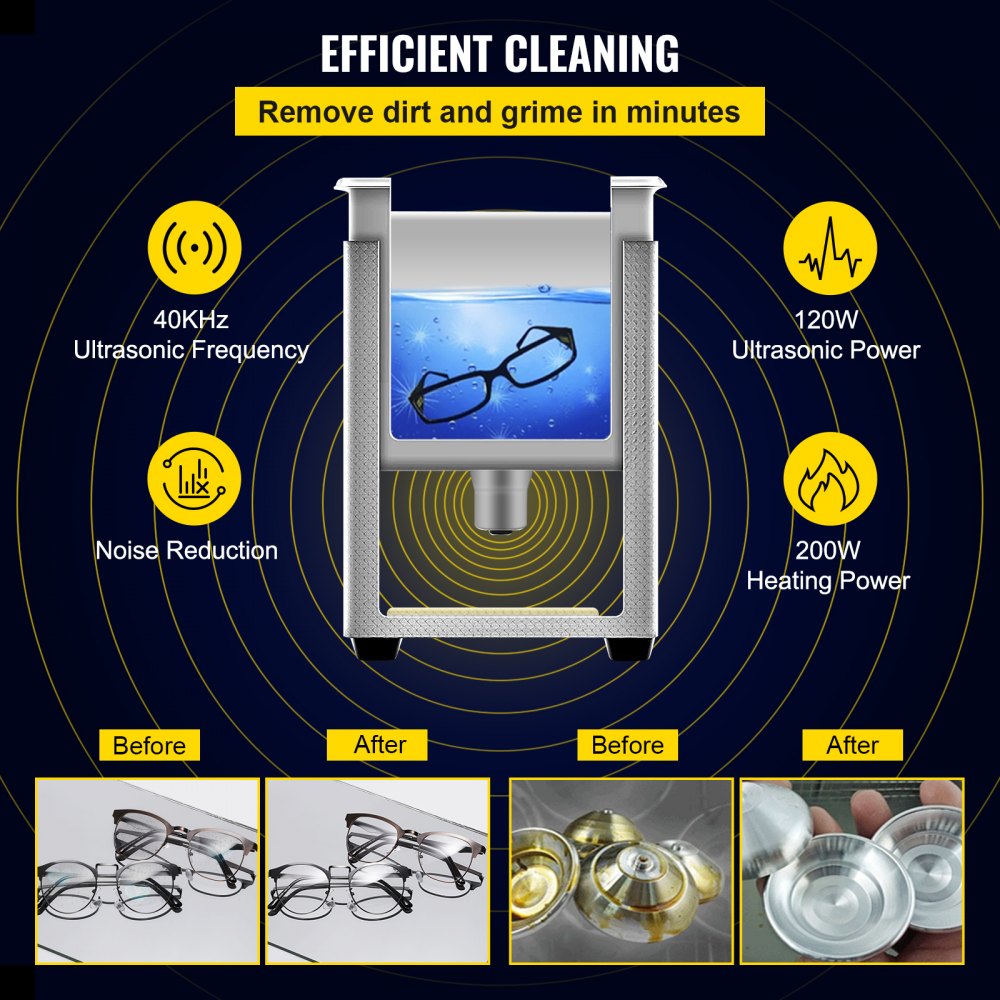 VEVOR Ultrasonic Cleaner 3L Ultrasonic Parts Cleaner 200W 40KHz Stainless Steel Ultrasonic Jewelry Cleaner with Digital Timer Heater for Jewelry Glasses Cleaning 