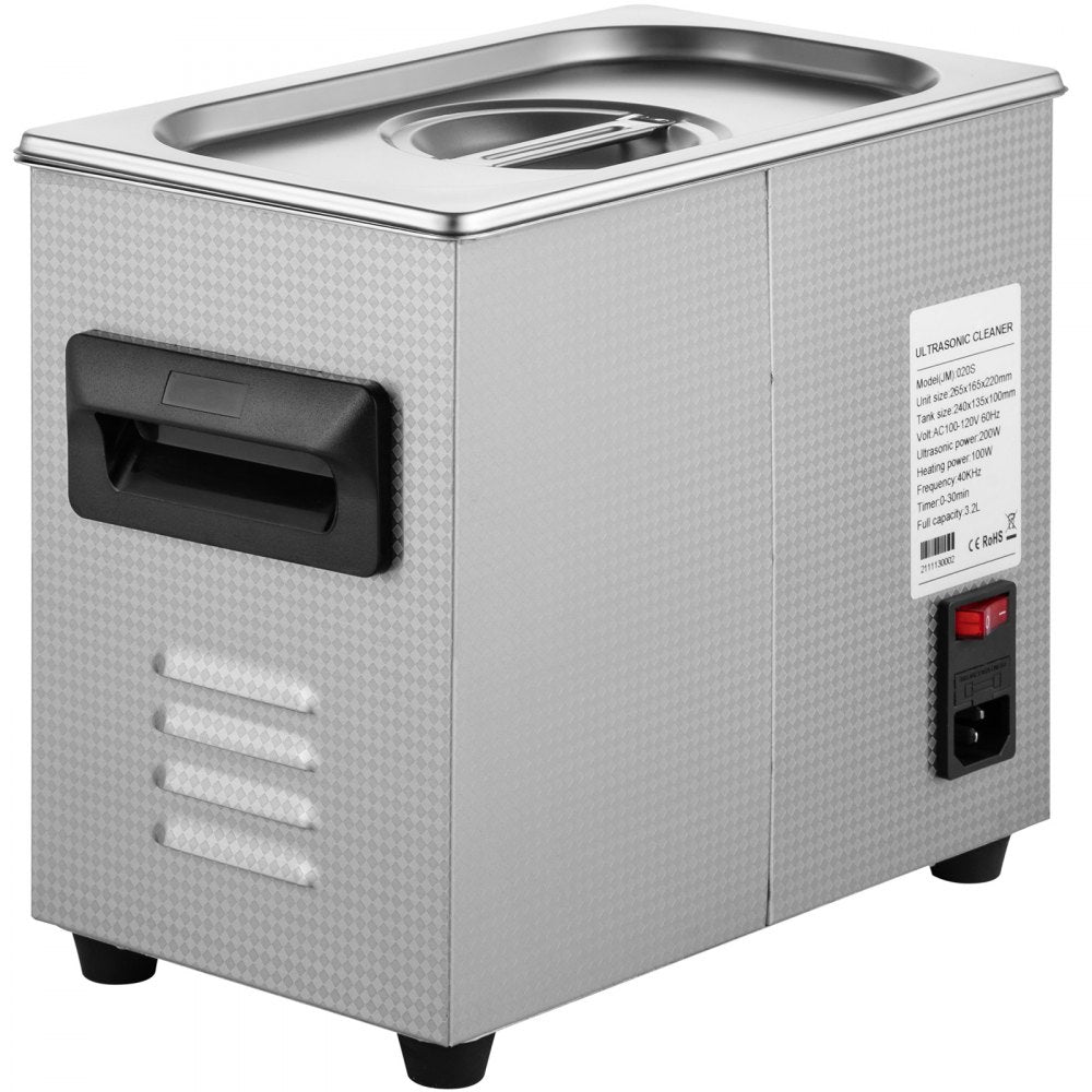 VEVOR Ultrasonic Cleaner 3L Ultrasonic Parts Cleaner 200W 40KHz Stainless Steel Ultrasonic Jewelry Cleaner with Digital Timer Heater for Jewelry Glasses Cleaning 