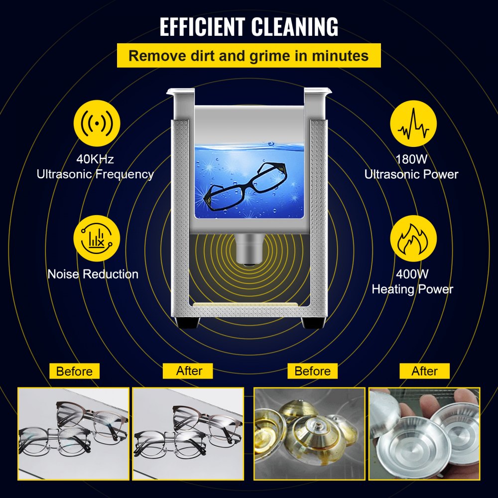 VEVOR 6L Upgraded Ultrasonic Cleaner Professional Digital Lab Ultrasonic Parts Cleaner with Heater Timer for Jewelry Glasses Cleaning (400W Heater,180W Ultrasonic) 