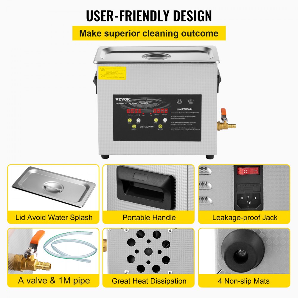 VEVOR 6L Upgraded Ultrasonic Cleaner Professional Digital Lab Ultrasonic Parts Cleaner with Heater Timer for Jewelry Glasses Cleaning (400W Heater,180W Ultrasonic) 