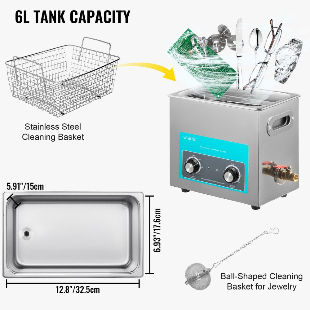 Ultrasonic Jewelry Cleaner with Heater Timer for Cleaning Eyeglass Rings Dentures Music Instruments 