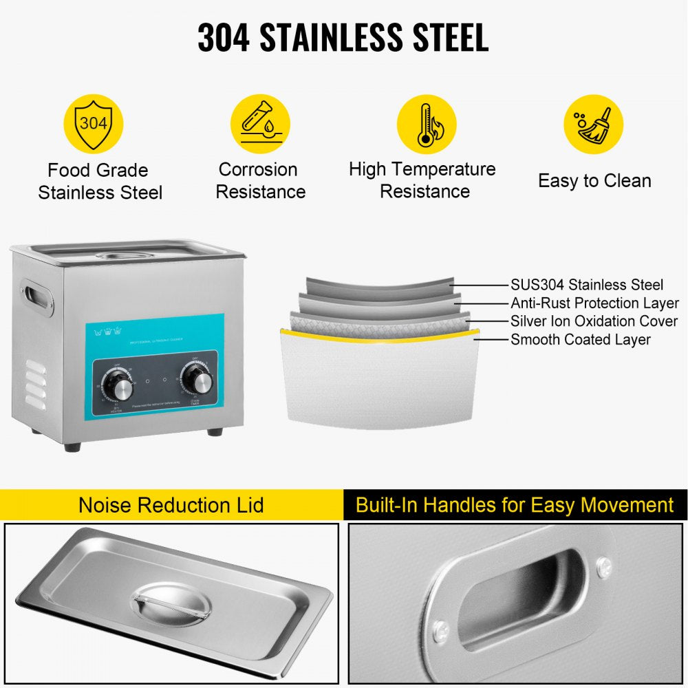 Ultrasonic Jewelry Cleaner with Heater Timer for Cleaning Eyeglass Rings Dentures Music Instruments 