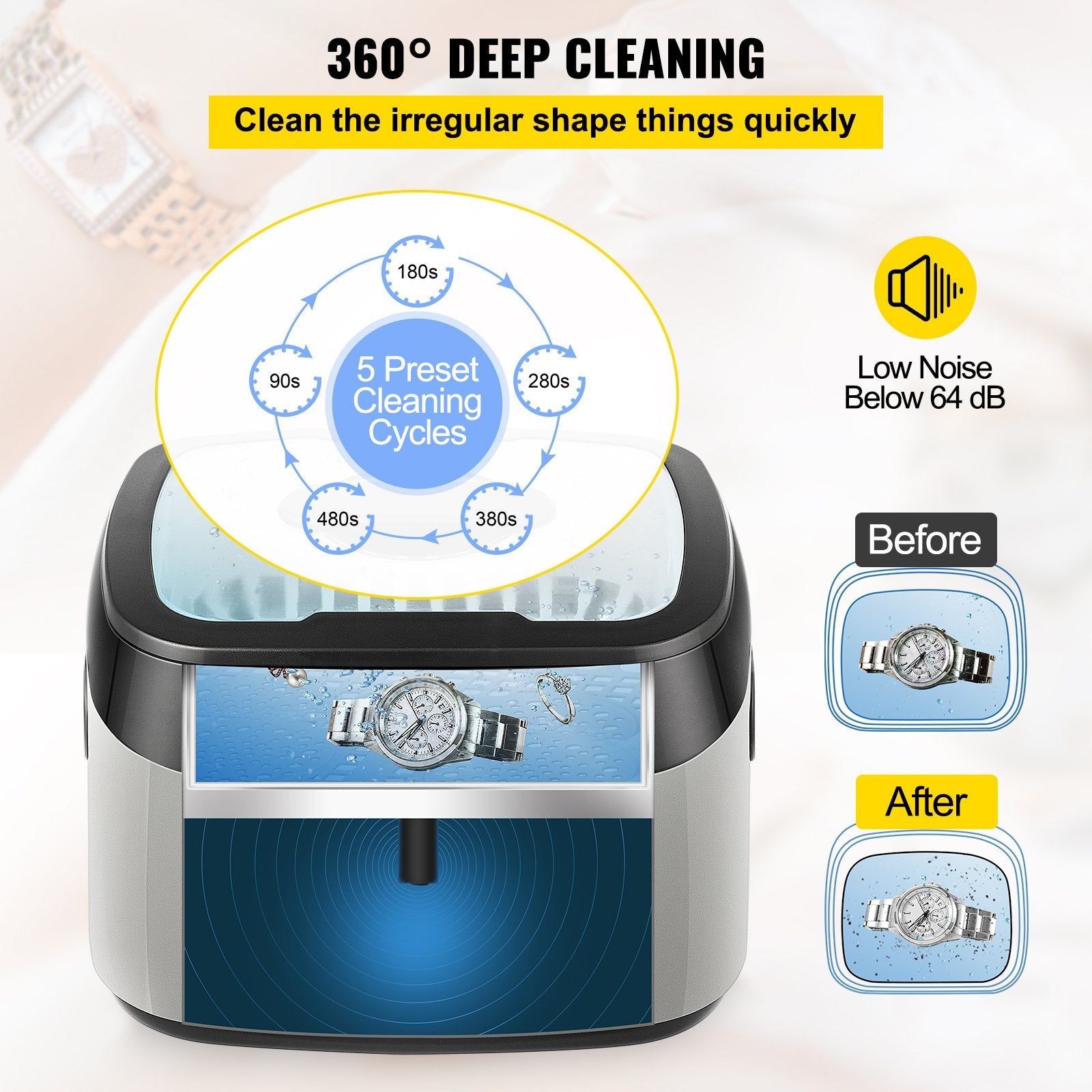 VEVOR Ultrasonic Cleaner Digital Ultrasound Cleaner 1.2L Auto Cleaning Machine 