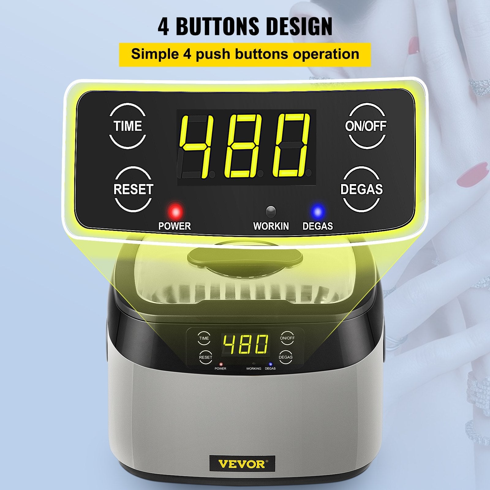 VEVOR Ultrasonic Cleaner Digital Ultrasound Cleaner 1.2L Auto Cleaning Machine 