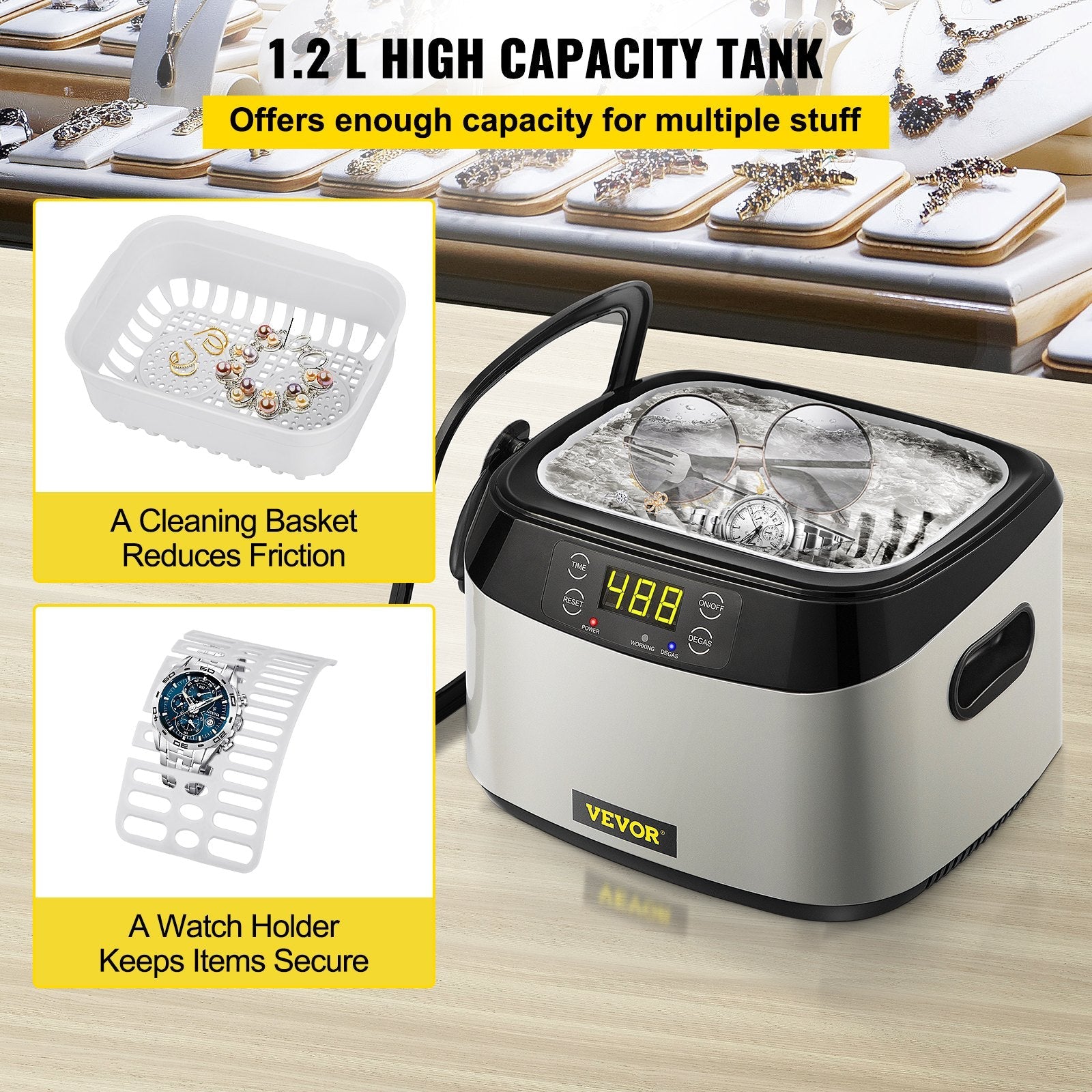 VEVOR Ultrasonic Cleaner Digital Ultrasound Cleaner 1.2L Auto Cleaning Machine 
