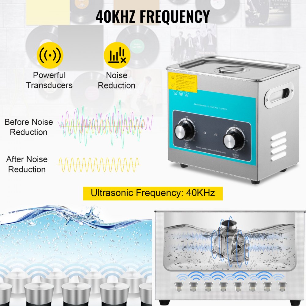 VEVOR Knob Ultrasonic Cleaner 3L 40kHz Ultrasonic Cleaning Machine Knob Control Sonic Cleaner 304 Stainless Steel Ultrasonic Cleaner Machine with Heater & Timer for Cleaning Jewelry Eyeglasses Watches 