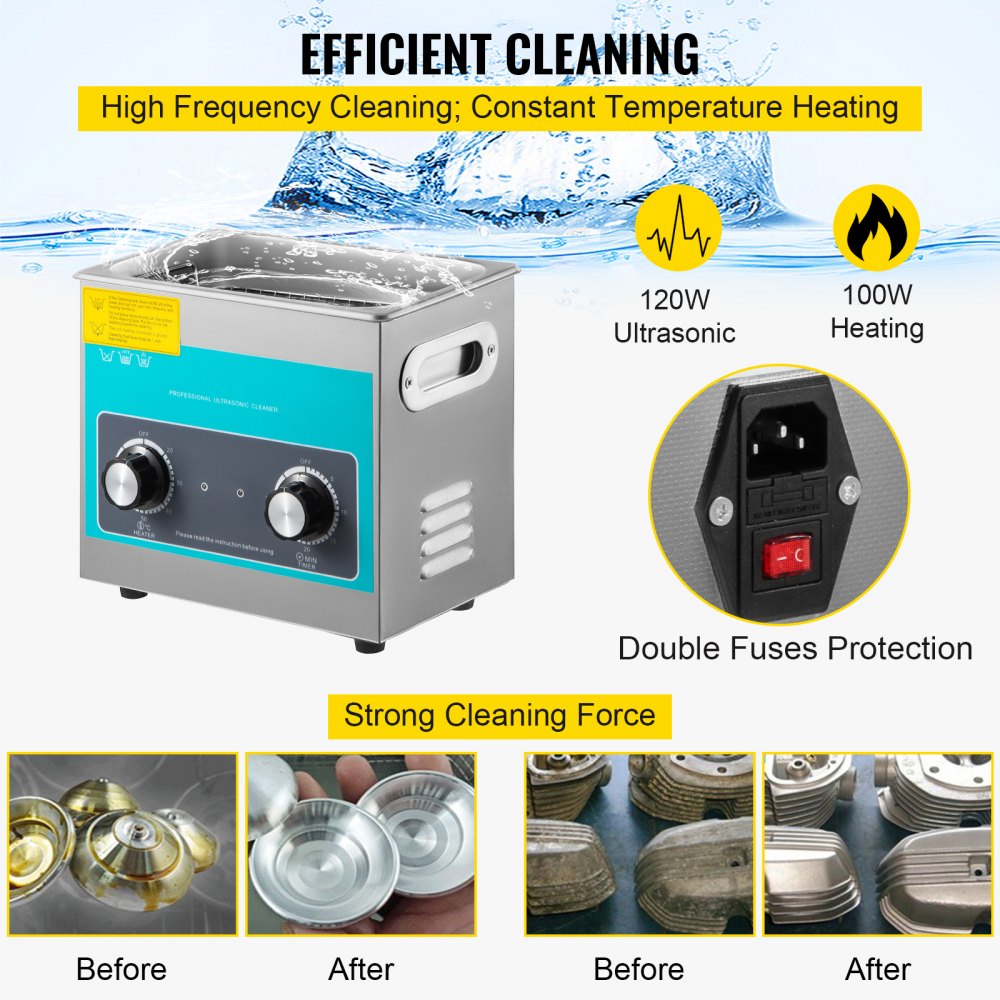 VEVOR Knob Ultrasonic Cleaner 3L 40kHz Ultrasonic Cleaning Machine Knob Control Sonic Cleaner 304 Stainless Steel Ultrasonic Cleaner Machine with Heater & Timer for Cleaning Jewelry Eyeglasses Watches 