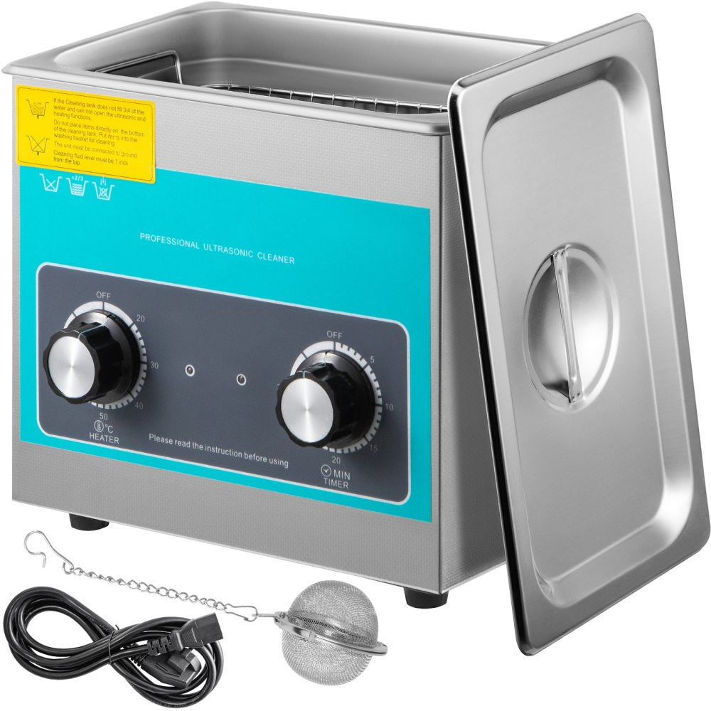 VEVOR Knob Ultrasonic Cleaner 3L 40kHz Ultrasonic Cleaning Machine Knob Control Sonic Cleaner 304 Stainless Steel Ultrasonic Cleaner Machine with Heater & Timer for Cleaning Jewelry Eyeglasses Watches 