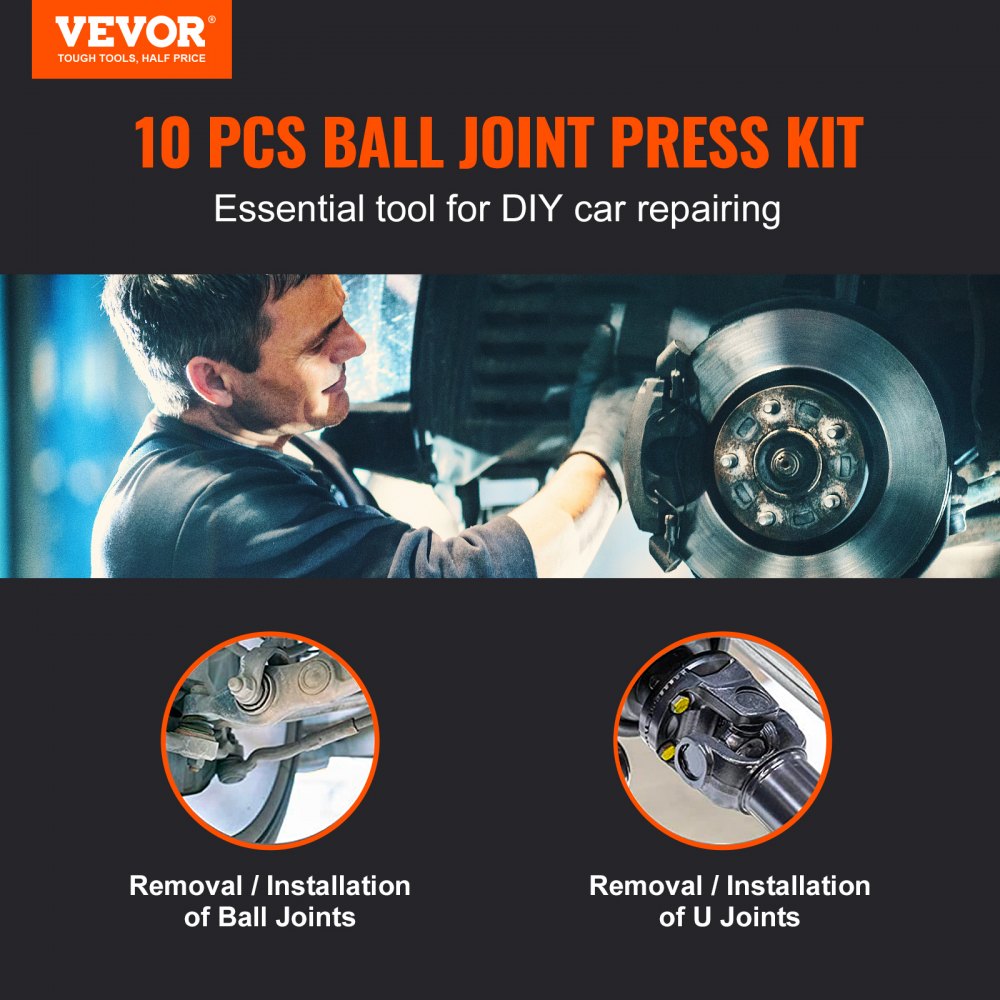 VEVOR Ball Joint Press Kit C-press Ball Joint Tools 10 pcs Automotive Repair Kit 