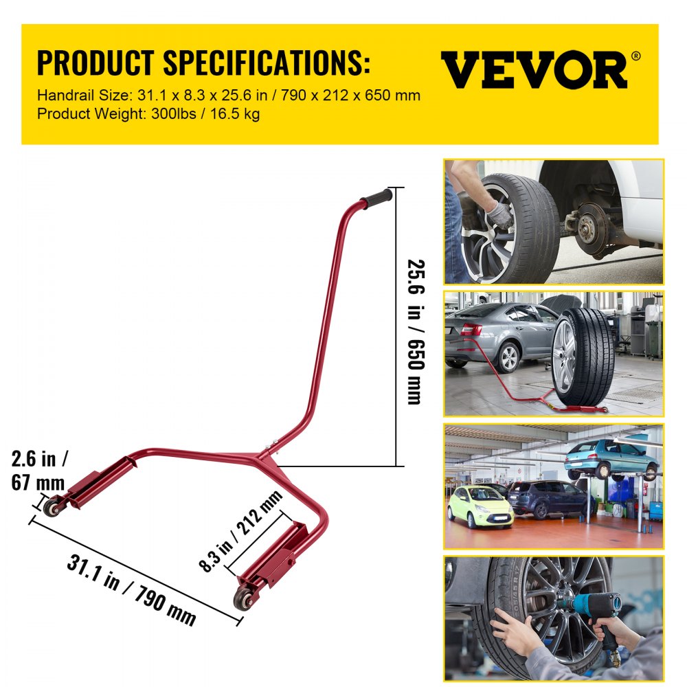VEVOR Tire Dolly 300 LBS Load Capacity Wheel Dolly Truck Tire Wheel Dolly Heavy Duty Cart Easy to Use Tire Lifting Tool 