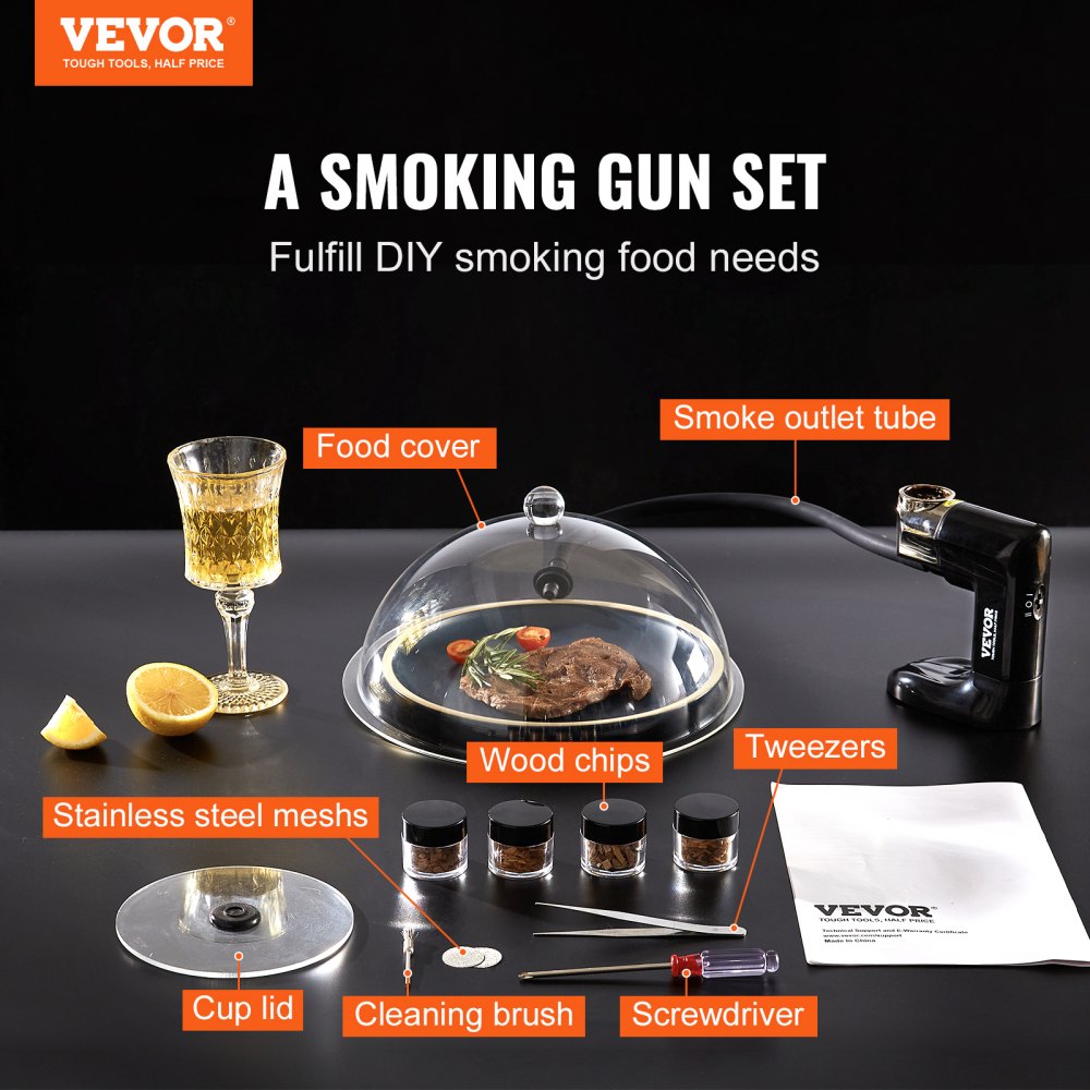 VEVOR Smoking Gun Kit, Old Fashioned Wood Smoke Infuser, Cocktail Smoker with Four Flavors of Wood Chips and Accessories, Cold Smoke for Foods and Drinks, Bourbon Whiskey Gifts for Father/Husband/Men 