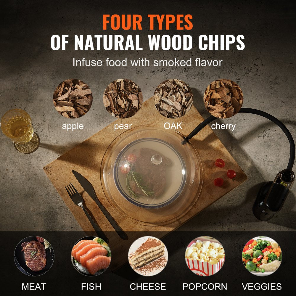 VEVOR Smoking Gun Kit, Old Fashioned Wood Smoke Infuser, Cocktail Smoker with Four Flavors of Wood Chips and Accessories, Cold Smoke for Foods and Drinks, Bourbon Whiskey Gifts for Father/Husband/Men 