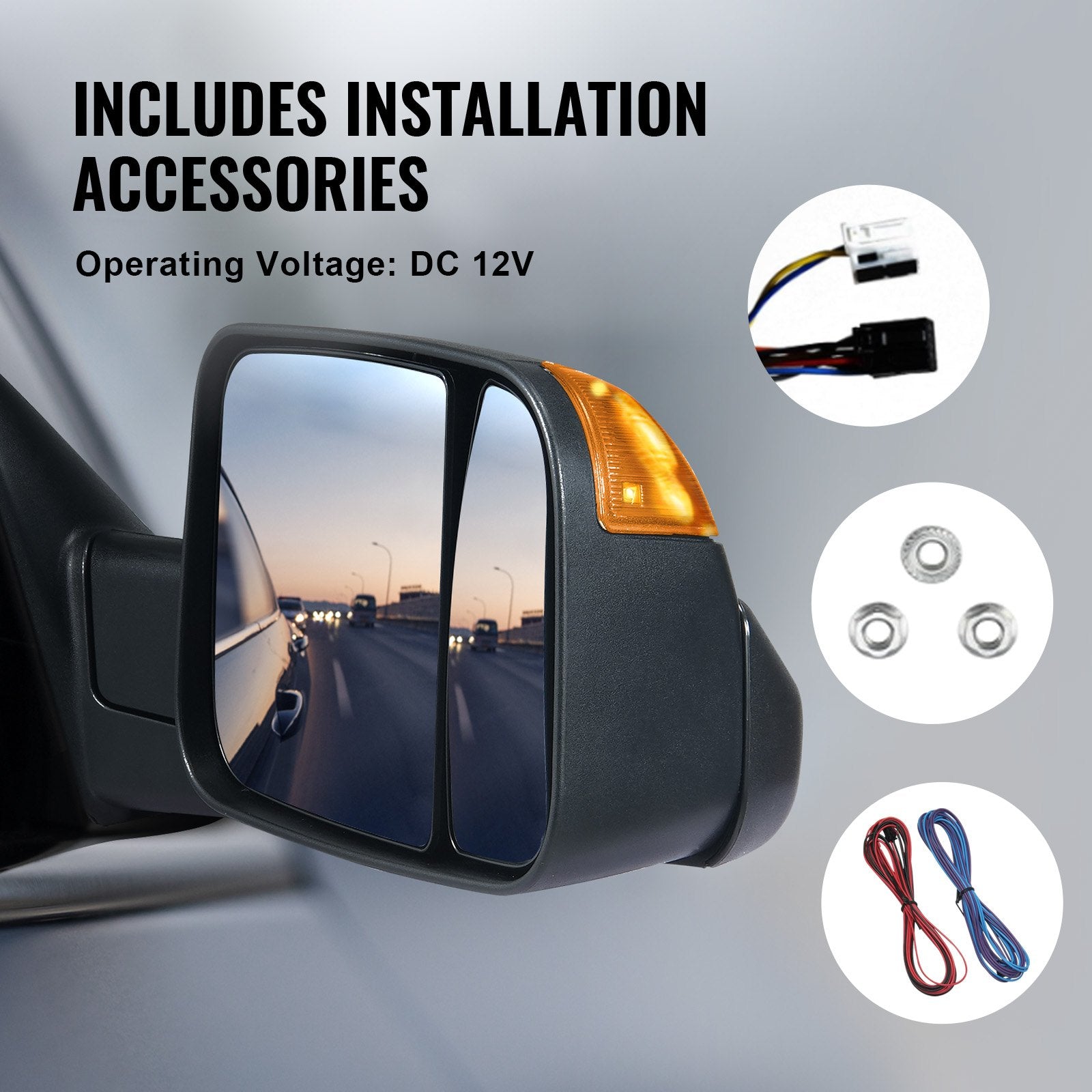 VEVOR Towing Mirrors, Left & Right Pair Set for 2002-2008 Dodge Ram 1500 2500 3500 (Partial 2009 Models), Power Heated with Signal Light & Puddle Light, Manual Controlling Flipping Folding, Black 