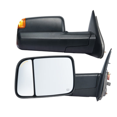 VEVOR Towing Mirrors, Left & Right Pair Set for 2002-2008 Dodge Ram 1500 2500 3500 (Partial 2009 Models), Power Heated with Signal Light & Puddle Light, Manual Controlling Flipping Folding, Black 