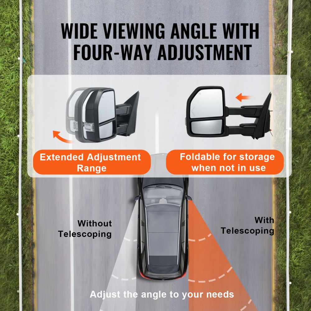 VEVOR Towing Mirrors, Left & Right Pair Set for 2015-2018 Ford F150, Power Heated with Signal Light & Puddle Light, Plane & Convex Glass, Manual Controlling Telescoping Folding, Heating Defrost, Black 