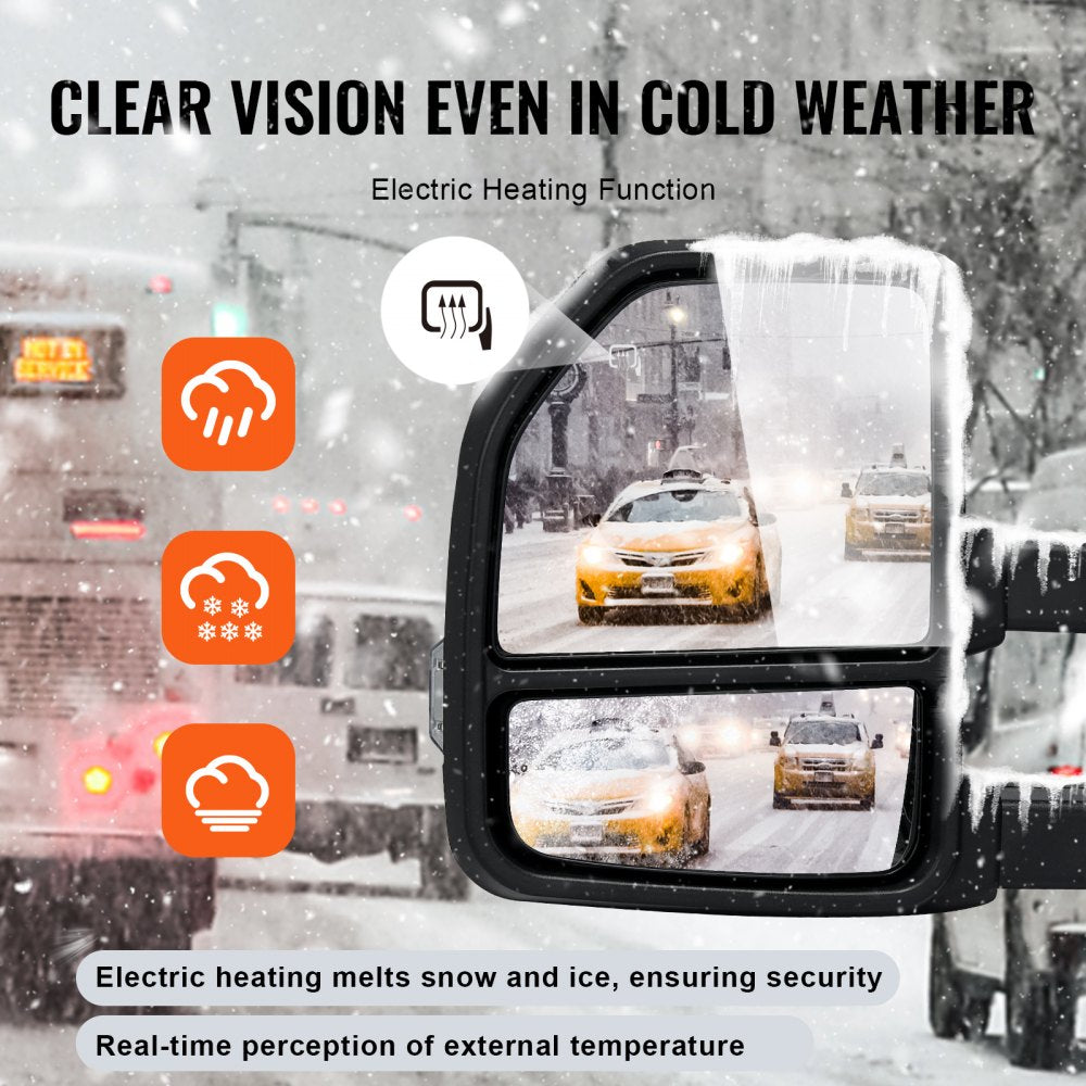 VEVOR Towing Mirrors, Left & Right Pair Set for 2015-2018 Ford F150, Power Heated with Signal Light & Puddle Light, Plane & Convex Glass, Manual Controlling Telescoping Folding, Heating Defrost, Black 