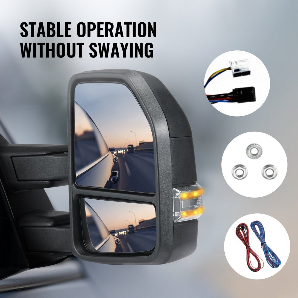 VEVOR Towing Mirrors, Left & Right Pair Set for 2015-2018 Ford F150, Power Heated with Signal Light & Puddle Light, Plane & Convex Glass, Manual Controlling Telescoping Folding, Heating Defrost, Black 