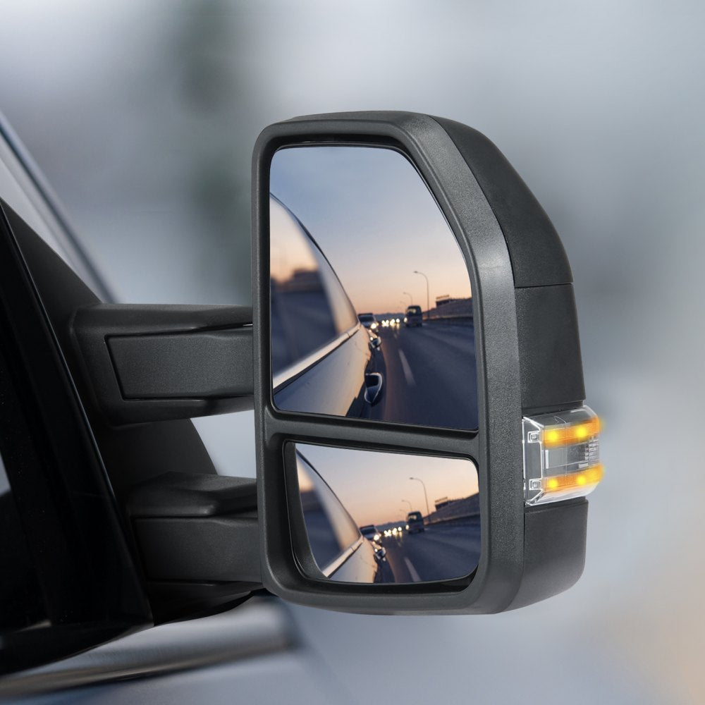 VEVOR Towing Mirrors, Left & Right Pair Set for 2015-2018 Ford F150, Power Heated with Signal Light & Puddle Light, Plane & Convex Glass, Manual Controlling Telescoping Folding, Heating Defrost, Black 