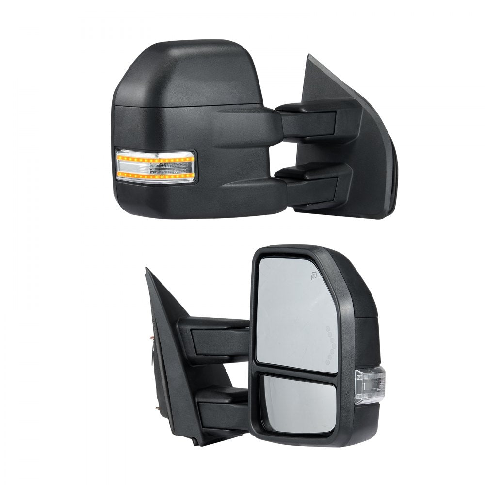 VEVOR Towing Mirrors, Left & Right Pair Set for 2015-2018 Ford F150, Power Heated with Signal Light & Puddle Light, Plane & Convex Glass, Manual Controlling Telescoping Folding, Heating Defrost, Black 
