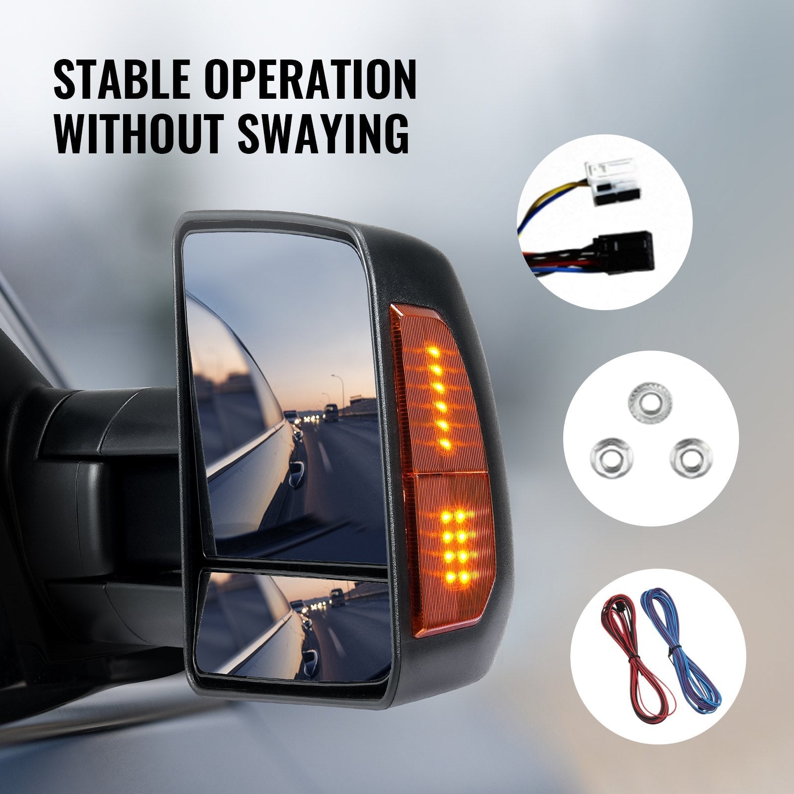 VEVOR Towing Mirrors, Left & Right Pair Set for 2007-2016 Toyota Tundra, Power Heated Tow Mirror with Signal Light, Plane & Convex Glass, Manual Controlling Telescoping Folding, Heating Defrost, Black 